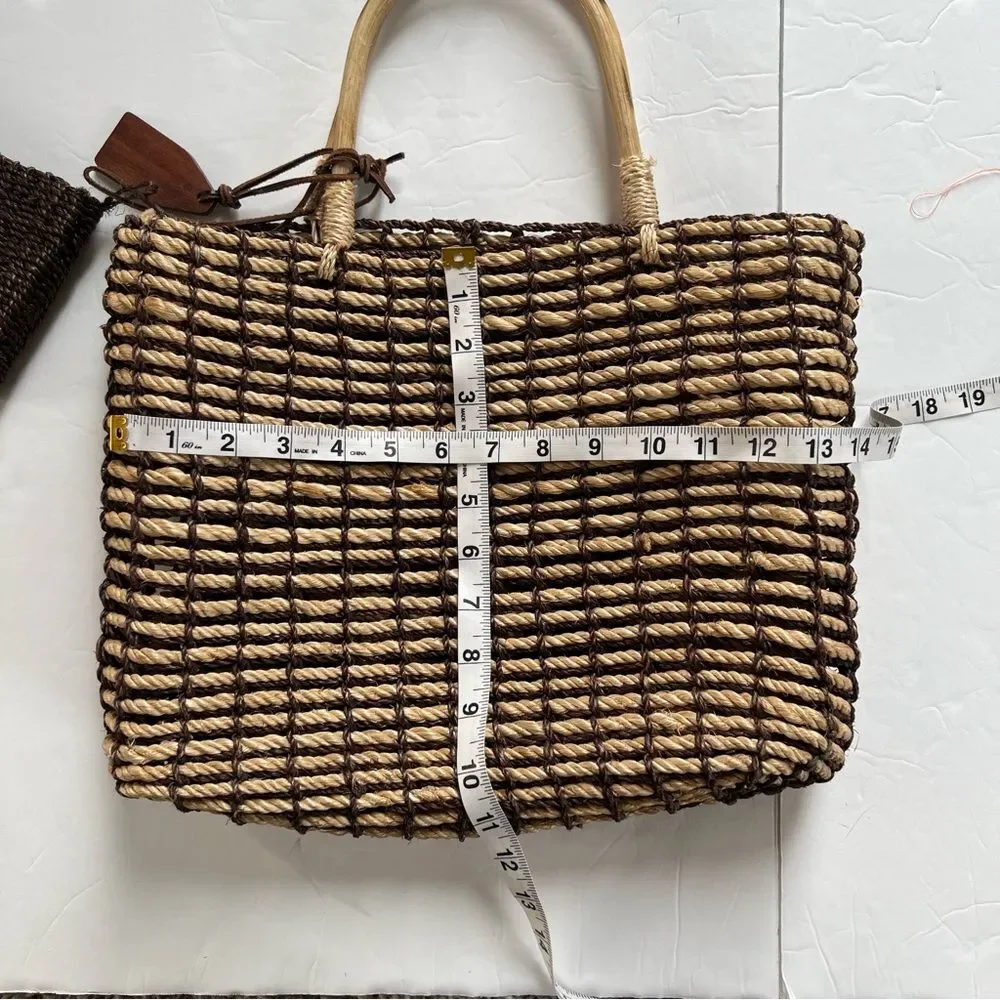 Indeed Straw Rope Bamboo Brown Mushroom Tan Beach Bag Purse Extra Mini Bag